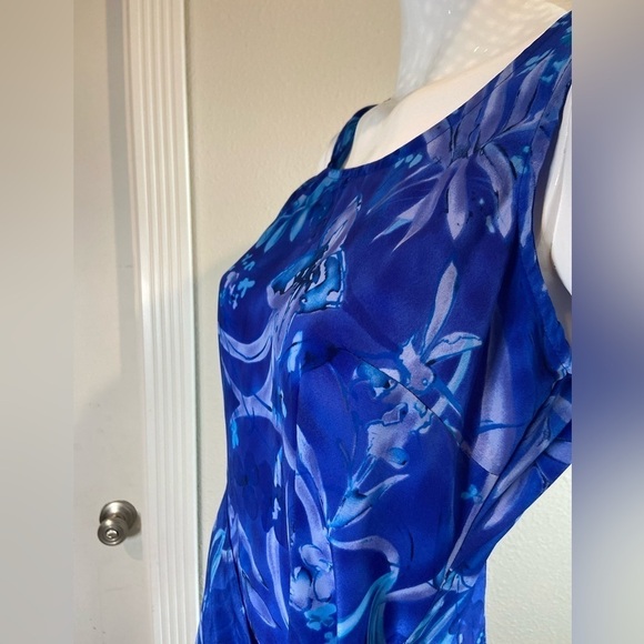 Expressions~Tropical Blue Faux Wrap Midi Dress~Scoop Neck~Sleeveless~Size 10 - Picture 10 of 16
